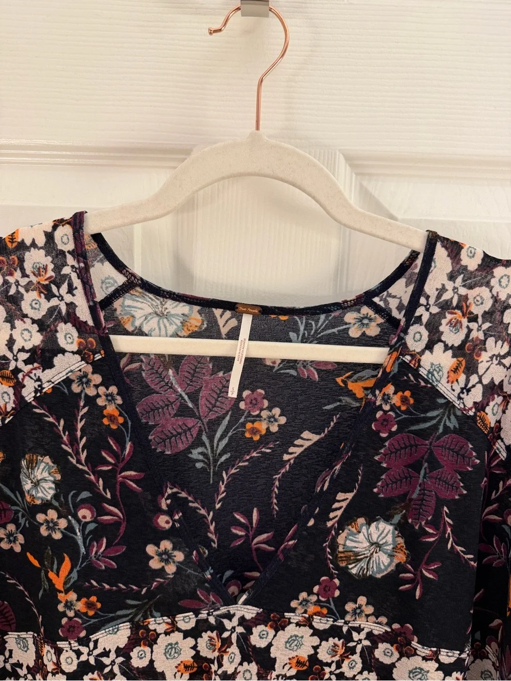 Free People Floral Semi Sheer Long Sleeve Isabella Tunic Blouse Small